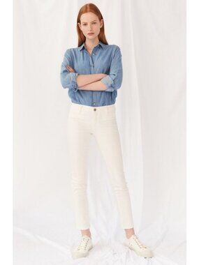 NEW MiH Made in Heaven the Paris Jeans Mid-Rise Crop Slim Leg Kick Ankle Ivory